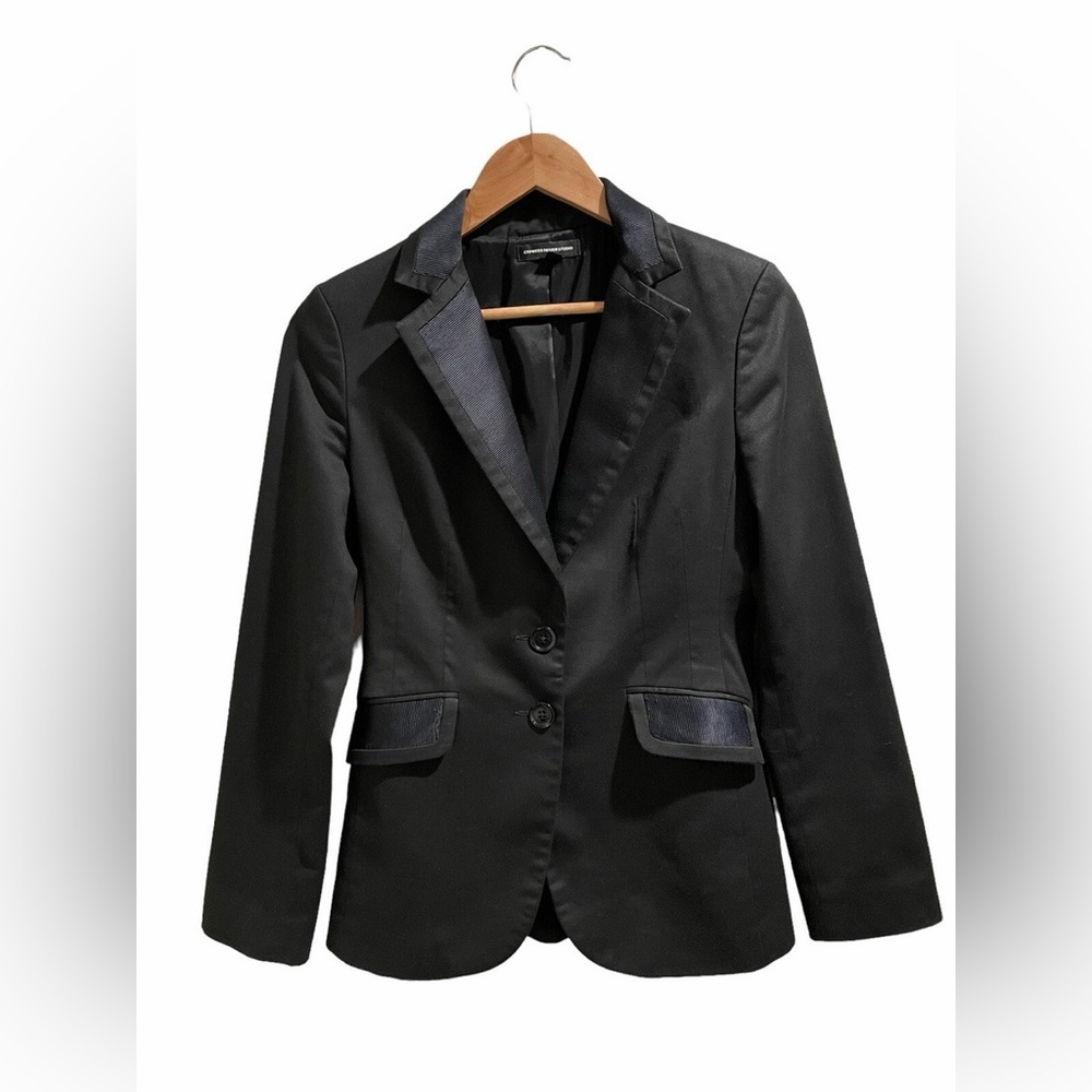 Express Design Studio Blazer Womens 4 Suit Jacket Black Satin Button Tailored